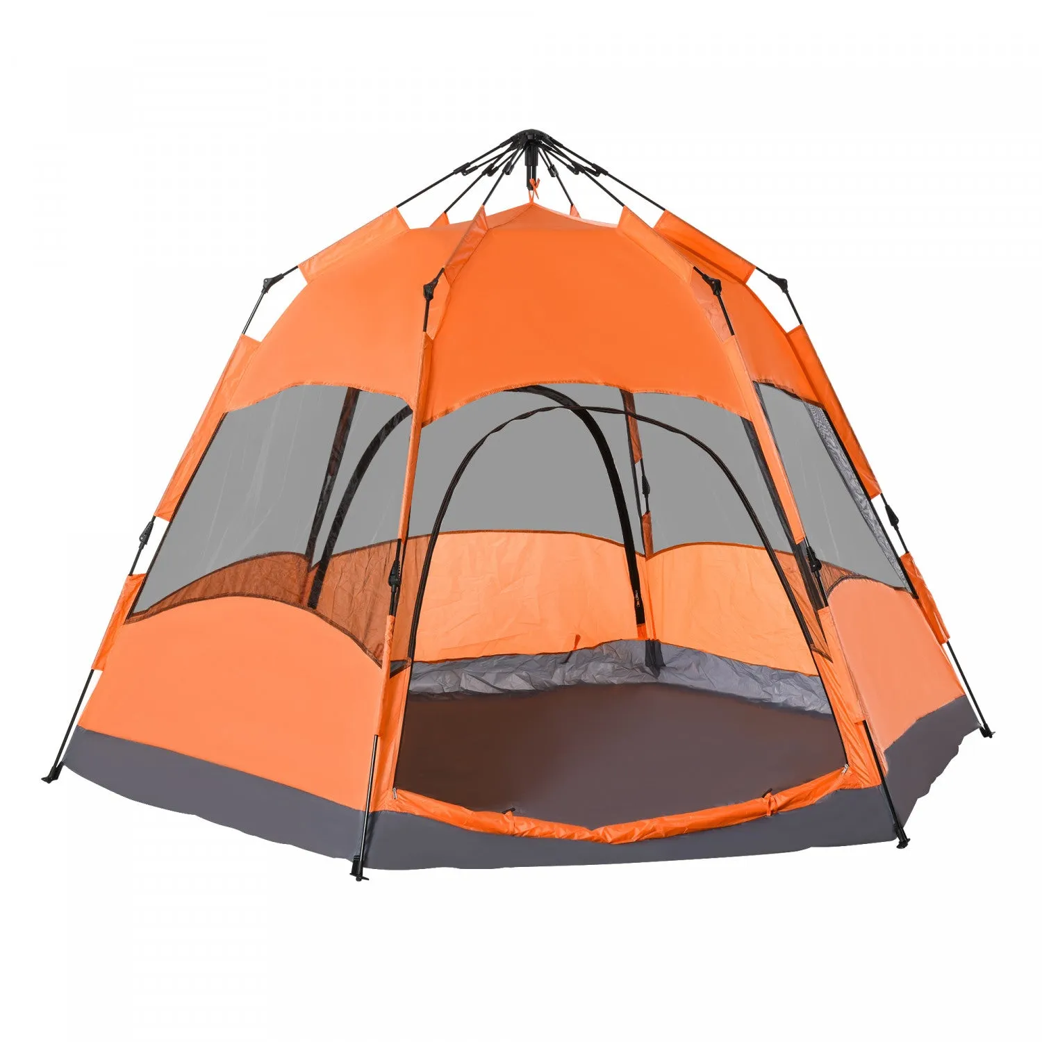 Outsunny Hexagon Double Layer Easy Pop Up Camping Tent 4-6 Person Portable Folding Dome Shelter Hiki|Outsunny Tente Hexagonal Double Couche Camping Tente 4-6 Personnes Portable Pliable Dome Abri Randon