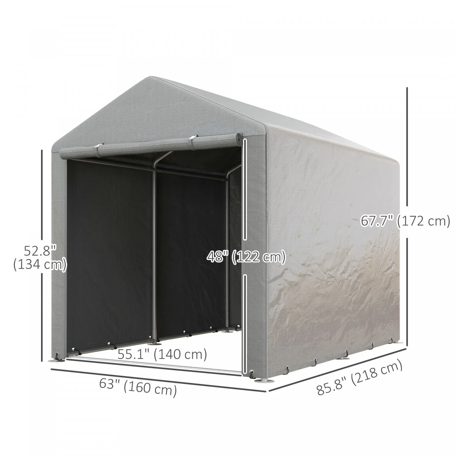 Outsunny Storage Tent, Portable Outdoor Shed With Large Door, Light Grey
