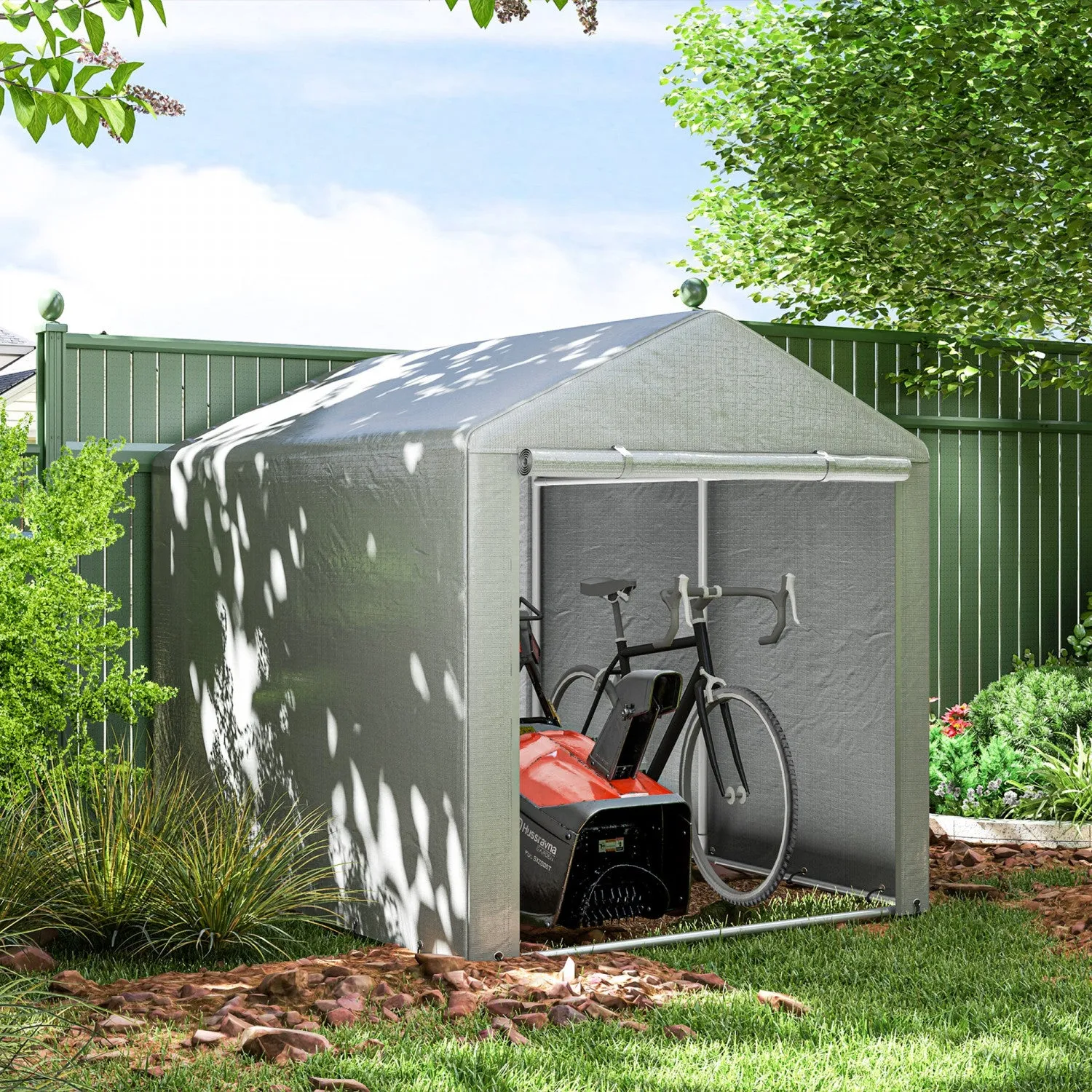 Outsunny Storage Tent, Portable Outdoor Shed With Large Door, Light Grey