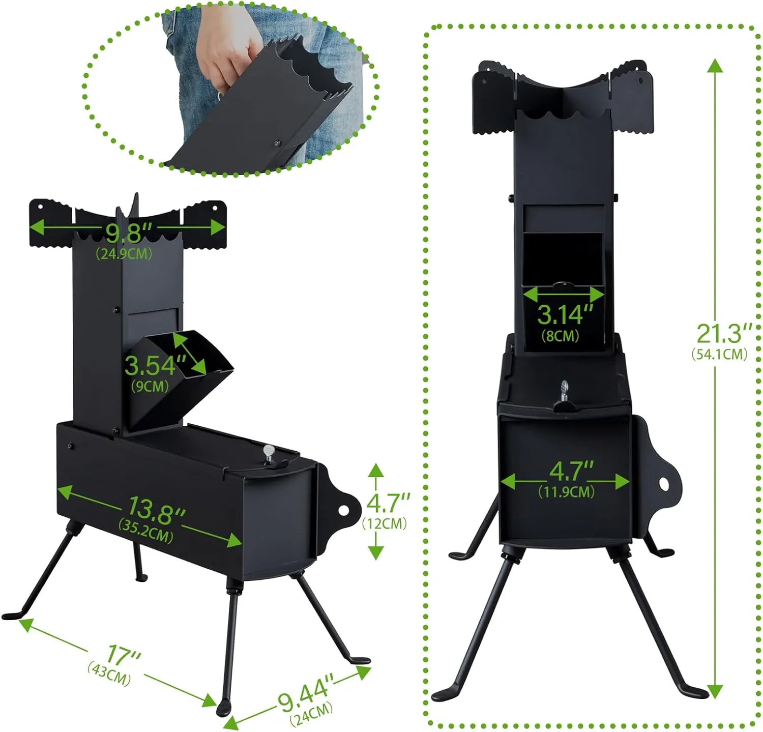 Outvita Camping Rocket Stove for Outdoor Cooking, Portable & Foldable Wood Burning Stove with Fire Pocker Emergency Equipment Stove for Camping, Hunting, Fishing