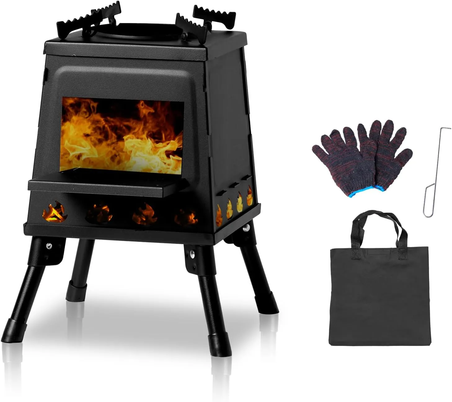 Outvita Camping Wood Stove, 14.2" Portable Folding Wood Burning Stove, Alloy Steel Backpacking Stove for Hiking, Outdoor Survival Stove Emergency for Picnic, Cooking Outside BBQ