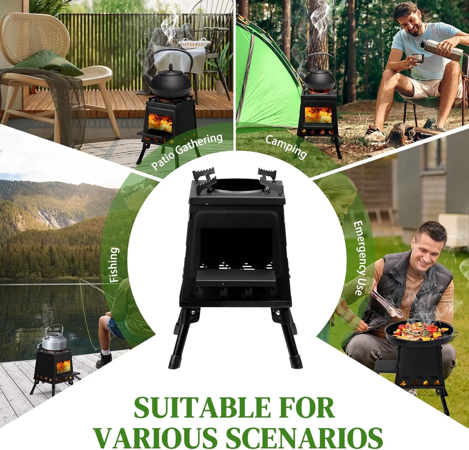 Outvita Camping Wood Stove, 14.2" Portable Folding Wood Burning Stove, Alloy Steel Backpacking Stove for Hiking, Outdoor Survival Stove Emergency for Picnic, Cooking Outside BBQ