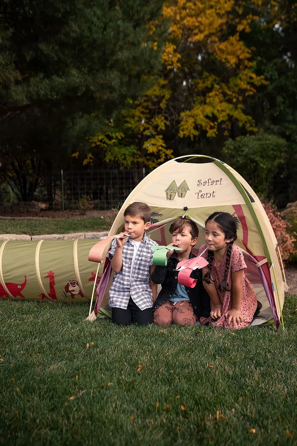 Pacific Play Tents 20435 Kids Safari Fun Dome Tent Crawl Tunnel Combo Indoor / Outdoor Fun,Multicolor
