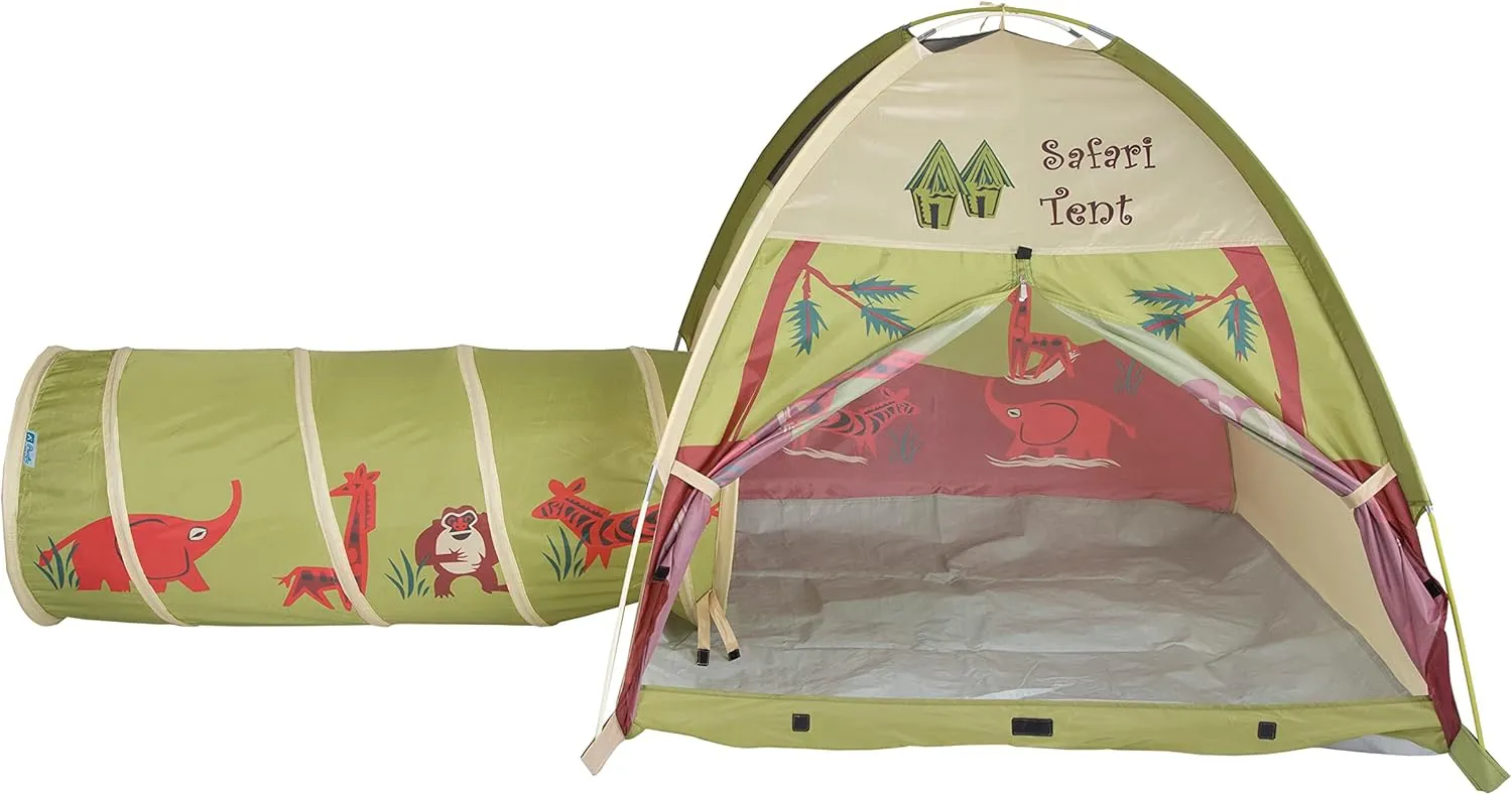 Pacific Play Tents 20435 Kids Safari Fun Dome Tent Crawl Tunnel Combo Indoor / Outdoor Fun,Multicolor