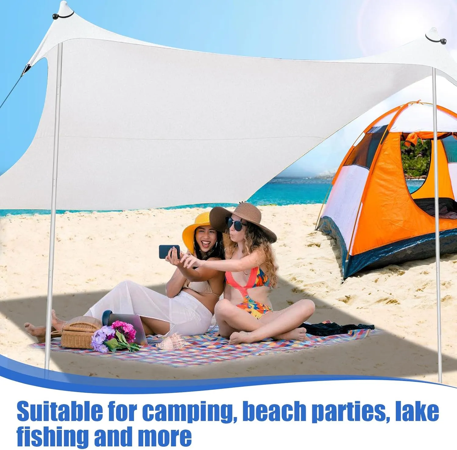 PAMASE Beach Tent Poles Replacement - 6ft11in Extra Poles fits Neso Grande Canopy, 2 Packs Foldable Portable Aluminum Alloy Repairing Fixing Accessories for Camping Parties Fishing Hiking