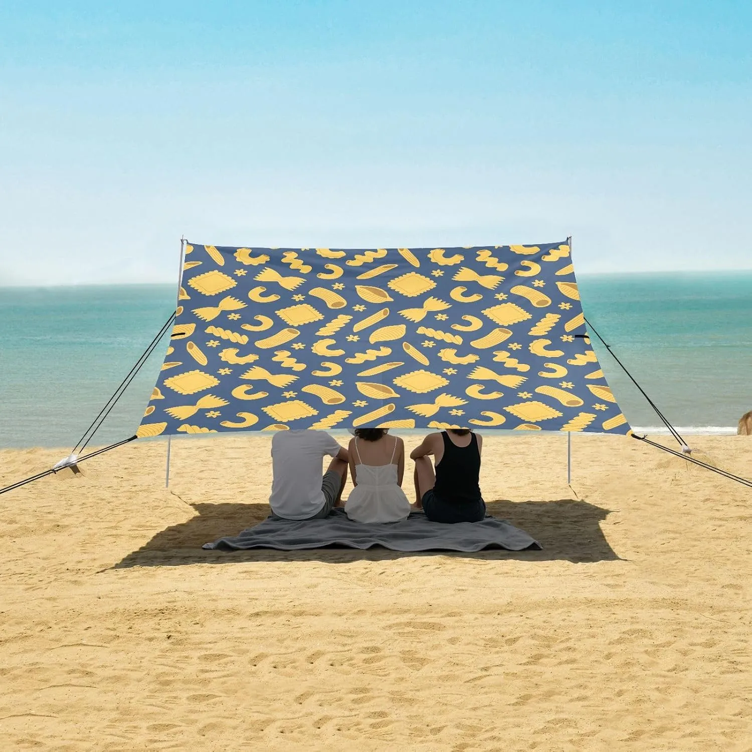 Pasta and Macaroni Beach Canopy Tent Anti-UV & Wind Resistant, Camping Sun Shelter Easy Setup Portable,Outdoor Shade Tents with Sandbags,Sand Shovels,Ground Pegs & Stability Poles