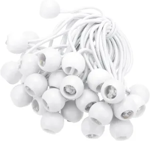 PATIKIL 6 Inch Tarp Ball Bungee Cord, 50 Pack Bungee Cords with Balls Canopy Tarp Tie Downs Cords Elastic String for Outdoor Camping Cargo Shelter Tent, White