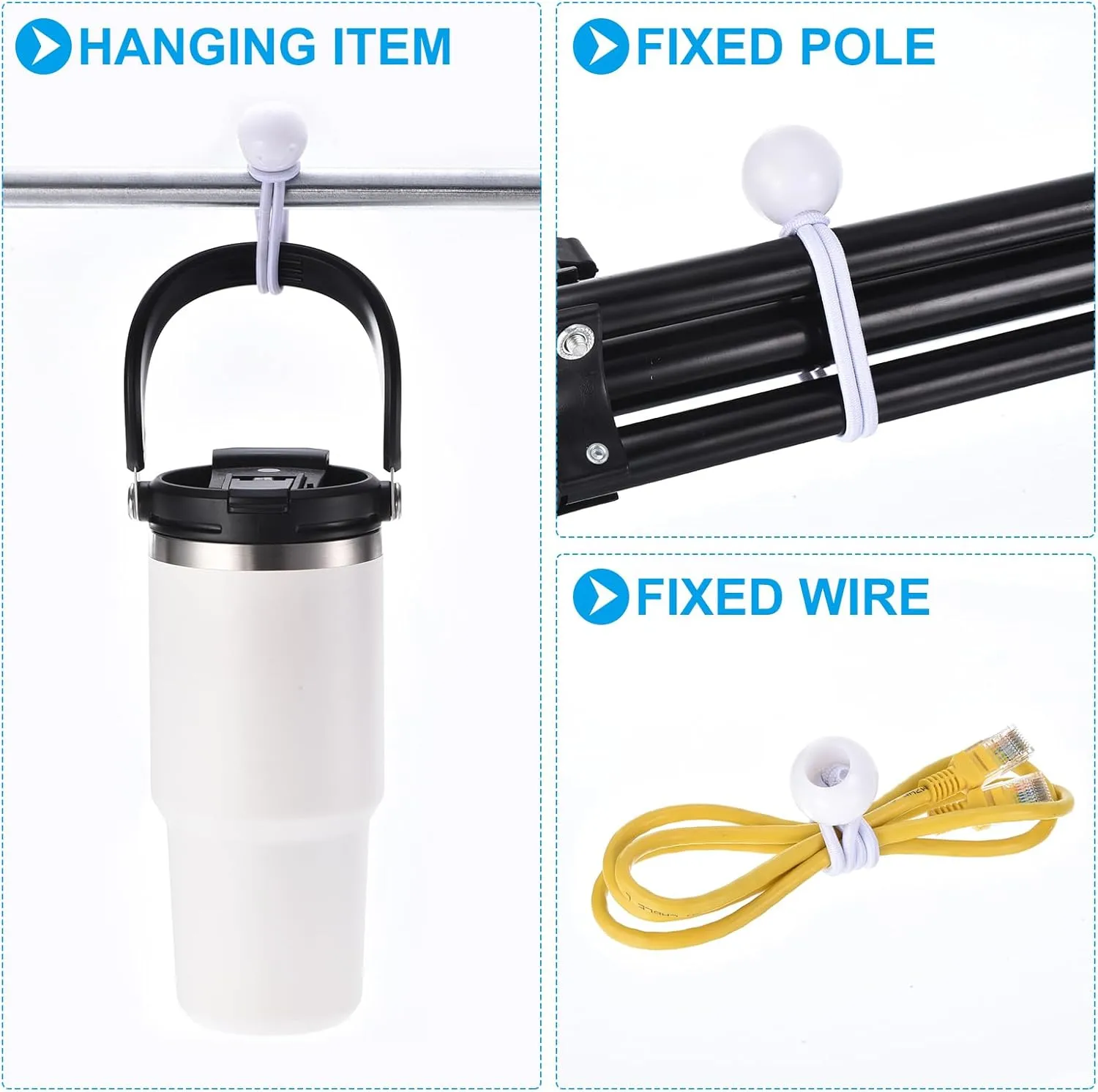 PATIKIL 6 Inch Tarp Ball Bungee Cord, 50 Pack Bungee Cords with Balls Canopy Tarp Tie Downs Cords Elastic String for Outdoor Camping Cargo Shelter Tent, White