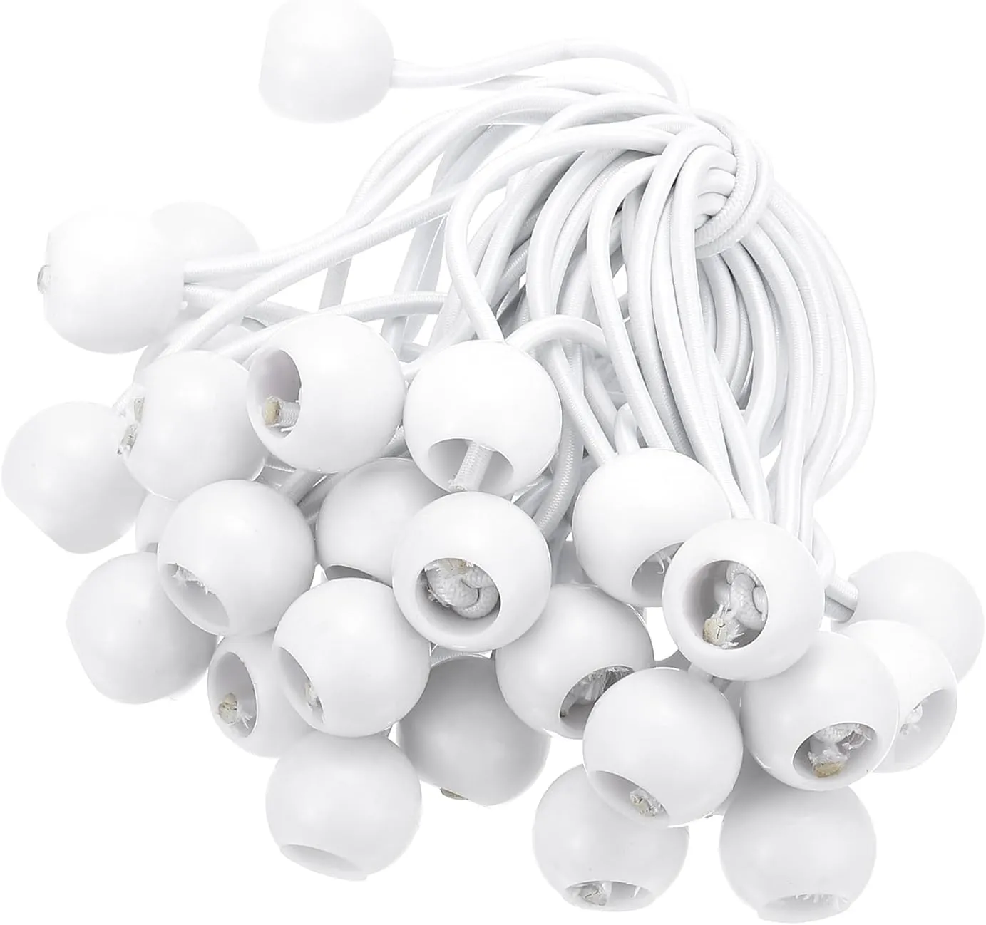 PATIKIL 6 Inch Tarp Ball Bungee Cord, 50 Pack Bungee Cords with Balls Canopy Tarp Tie Downs Cords Elastic String for Outdoor Camping Cargo Shelter Tent, White