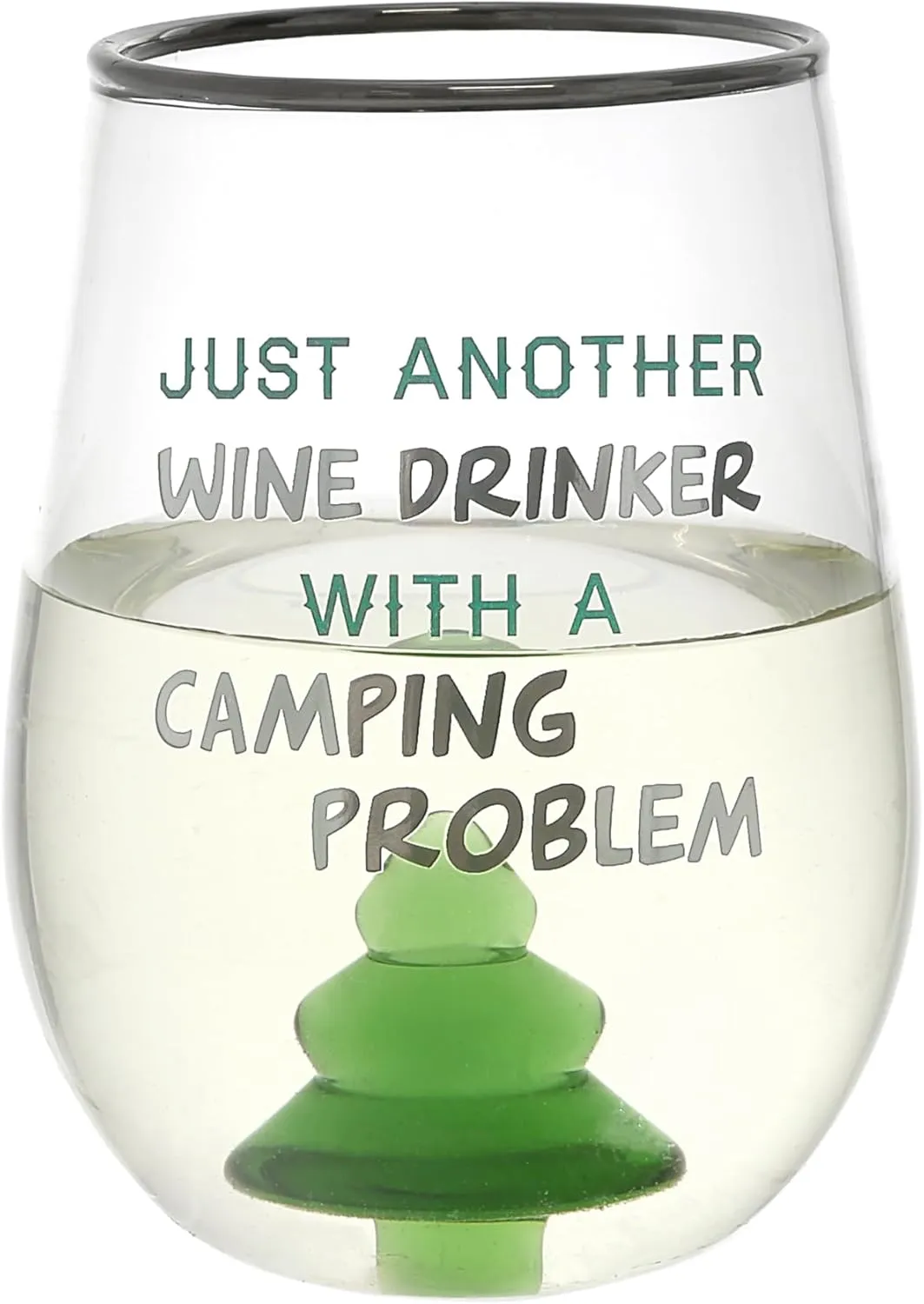 Pavilion Gift Company - Camping - 19 oz Wine Glass Pine Tree Blown Glass Character RV Tent Cabin