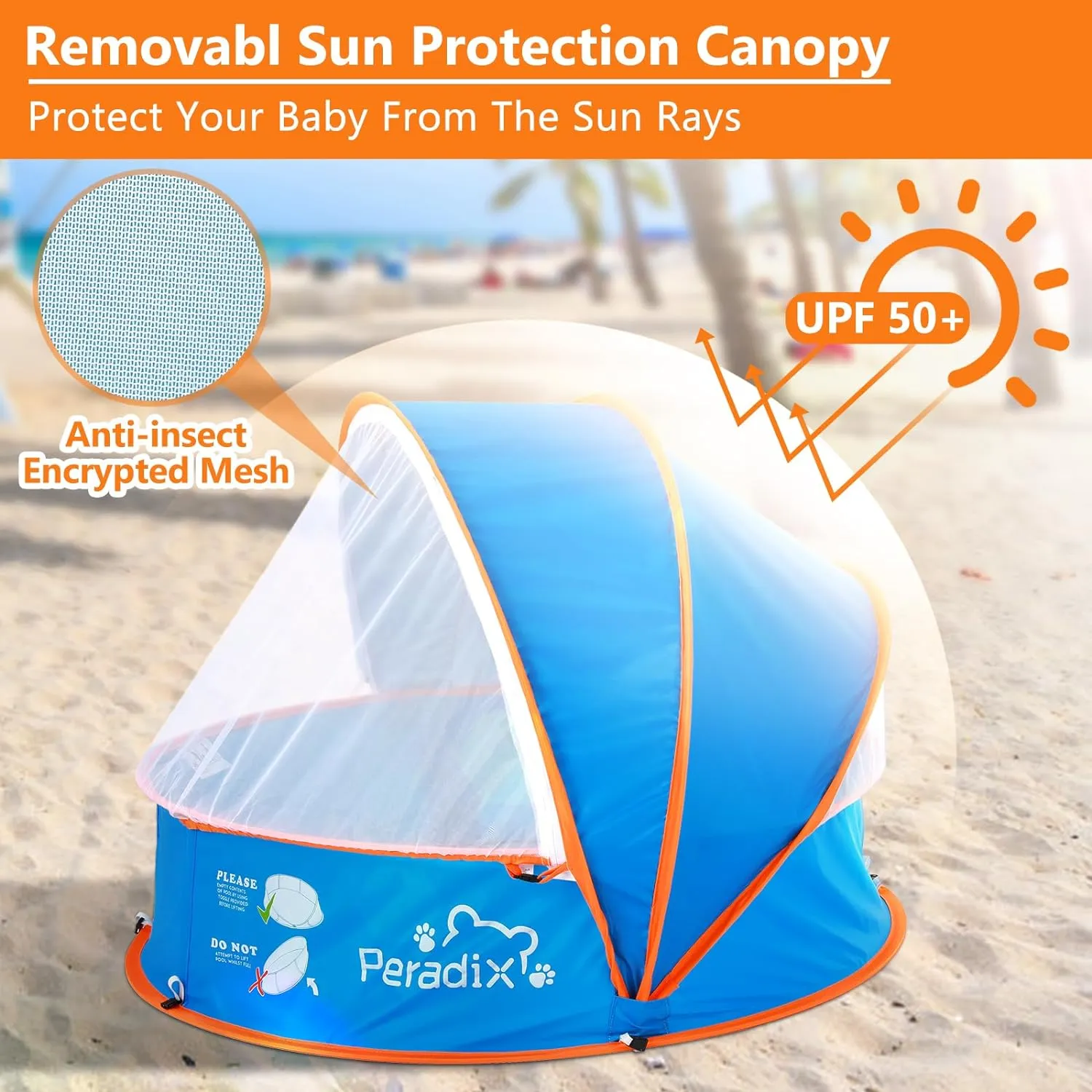 Peradix Paddling Pool for Kids & Pets Infant Ball Pit Tent, Baby Beach Tent, Toddler Wading Pool UV Sun Shelter Canopy with Mosquito Net, Portable Pop Up Tent Summer Beach Toys for Child