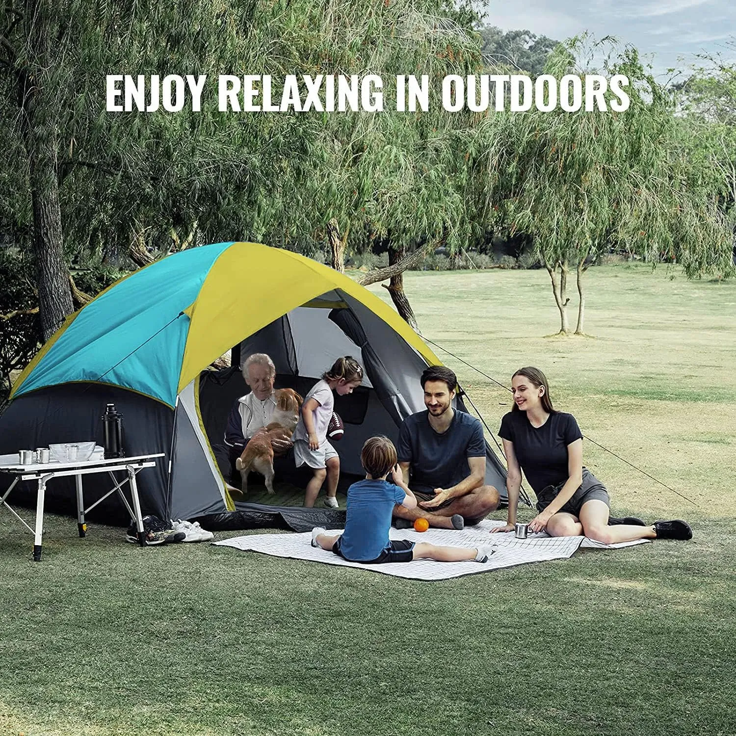 Person Camping Tent, Outdoor Family Tent with Removable Rainfly for Backpacking, Hiking, Windproof and Waterproof Dome Tent for Comfortable Trip, Easy Set Up
