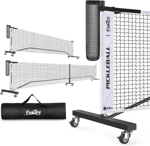 Pickleball Net with Wheels, Portable 2-in-1 Pickle Ball Net with Ball Collector,22FT Regulation Size & 11FT Half Court Size, Carry Bag, Steady Metal Frame for Outdoor Indoor Driveway