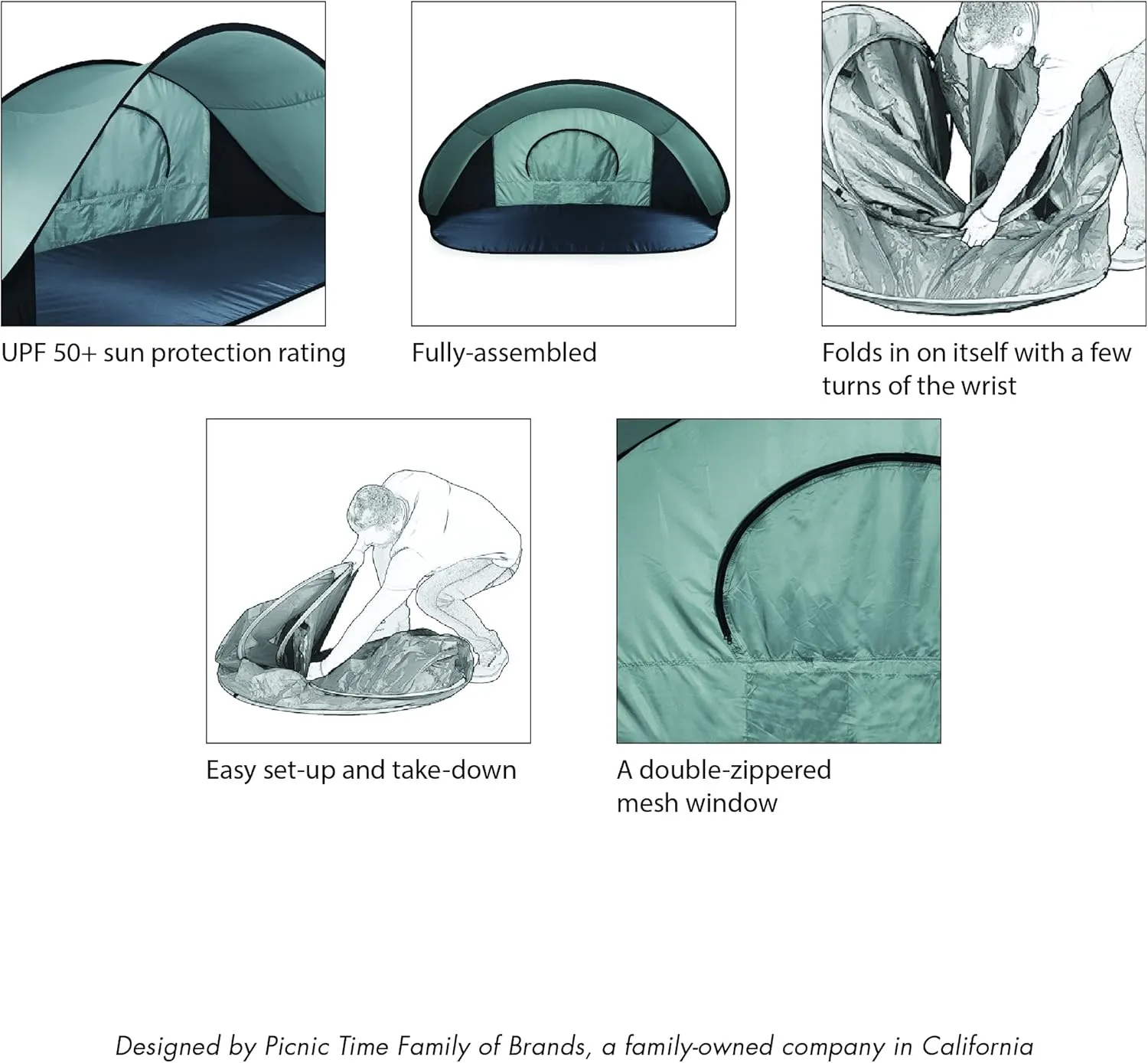 PICNIC TIME NFL Manta Portable Beach Tent - Pop Up Tent - Beach Sun Shelter Pop Up