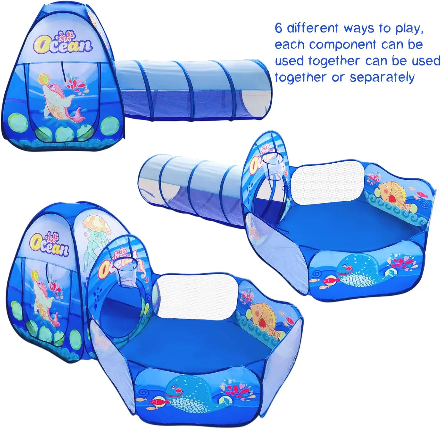 PigPigPen 3 in 1 Kids Play Tent with Tunnel, Ball Pit, Basketball Hoop for Boys & Girls, Toddler Pop Up Playhouse Toy Baby Indoor/Outdoor, Gift Year Old Child (3 Tent)