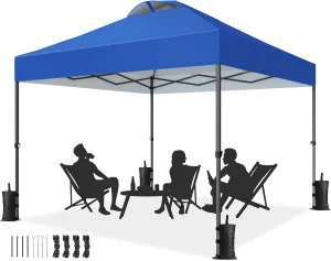 Pipishell 10x10 Pop Up Canopy,Beach Tent with One Person Setup, Outdoor Sun Shade for Events, Parties, Camping Gazebo, Silver Coated Top (Blue, 10x10ft)