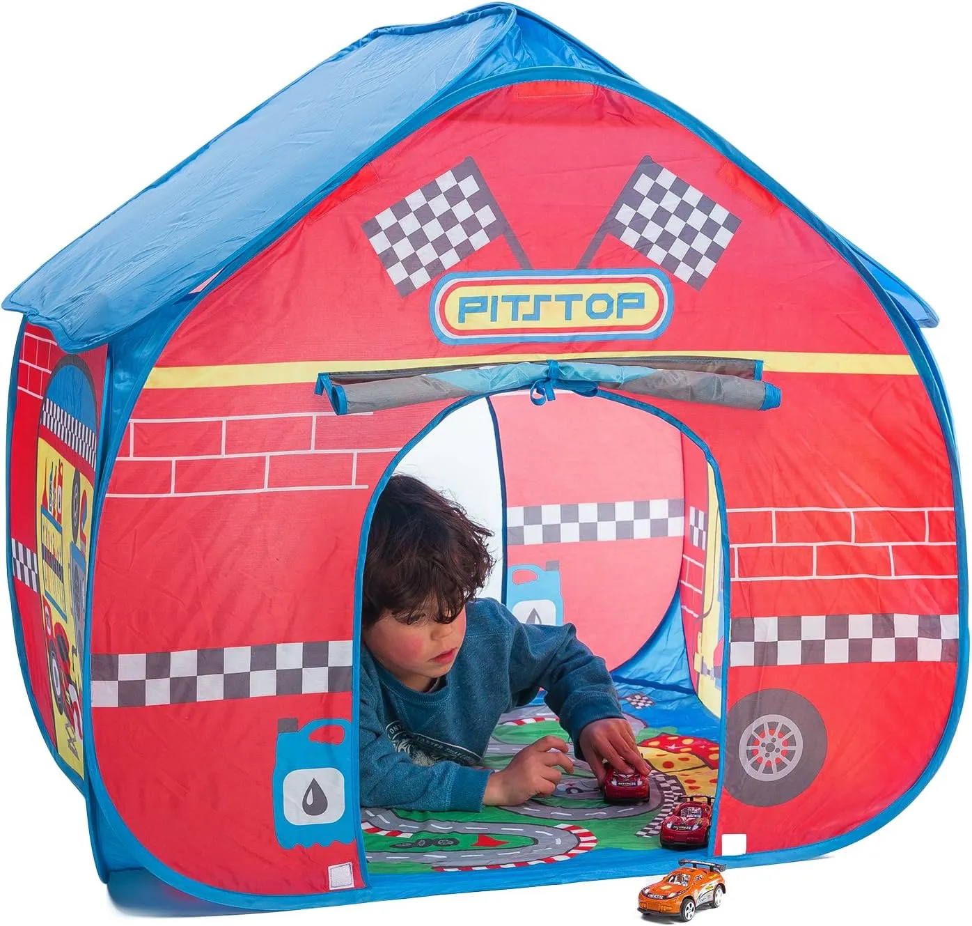 Pit Stop Tent with Race Mat Playhouse Fun2Give, Front & Back Doors, Spacious Interior, Pretend Play, Toddlers & Kids Ages 3 