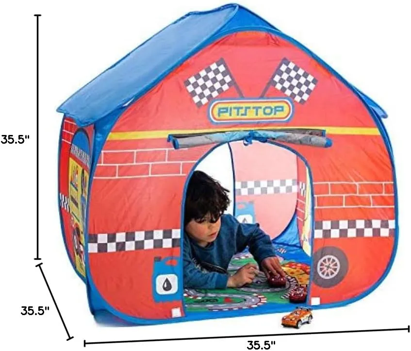 Pit Stop Tent with Race Mat Playhouse Fun2Give, Front & Back Doors, Spacious Interior, Pretend Play, Toddlers & Kids Ages 3 