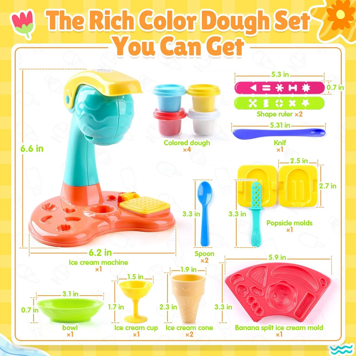 PLAY Clay Dough Set with Ice Cream Maker Machine/Noodle Maker/Banana Split Ice Cream Mold Kitchen Creations Arts Crafts Play Food Toys Tools Kit for Boys Girls Kids Toddlers Ages 3 