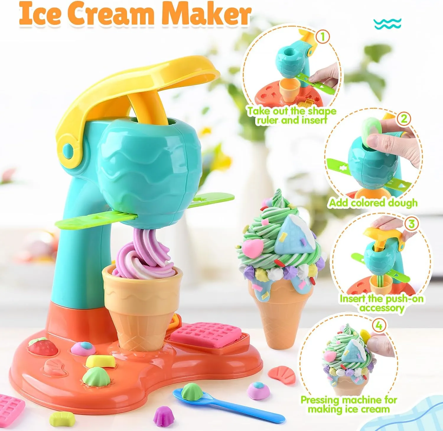 PLAY Clay Dough Set with Ice Cream Maker Machine/Noodle Maker/Banana Split Ice Cream Mold Kitchen Creations Arts Crafts Play Food Toys Tools Kit for Boys Girls Kids Toddlers Ages 3 