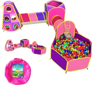 Playz 5pc Kids' Play Tents & Tunnels - Ball Pit for Toddlers, Basketball Hoop, Crawling Tubes, Pop-Up Playhouses, Baby Obstacle Course for Indoor or Outdoor Use
