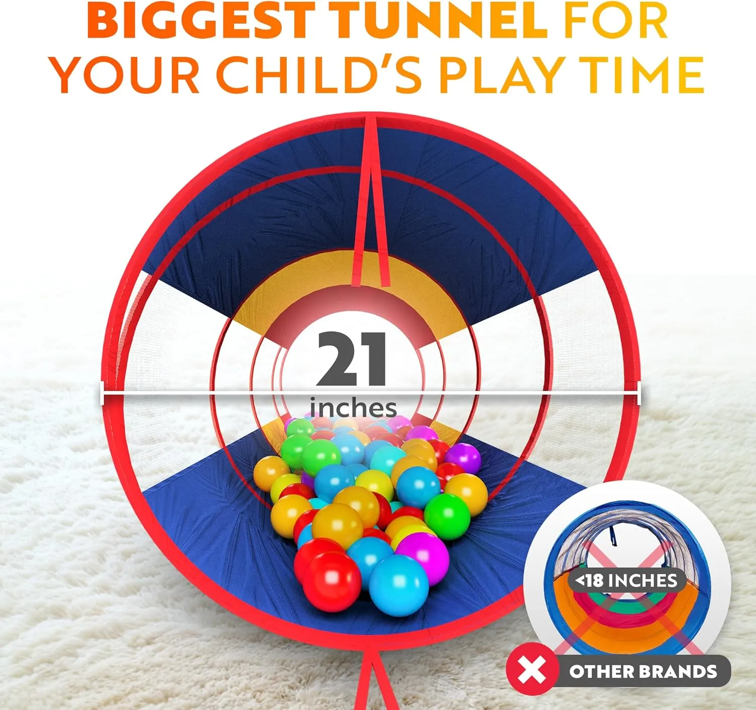 Playz Extra-Large Play Tunnel for Toddlers 1-3 Years – Pop-Up Baby Crawl Tube, Sensory Activity, Indoor & Outdoor Kids Toy, Collapsible for Easy Storage