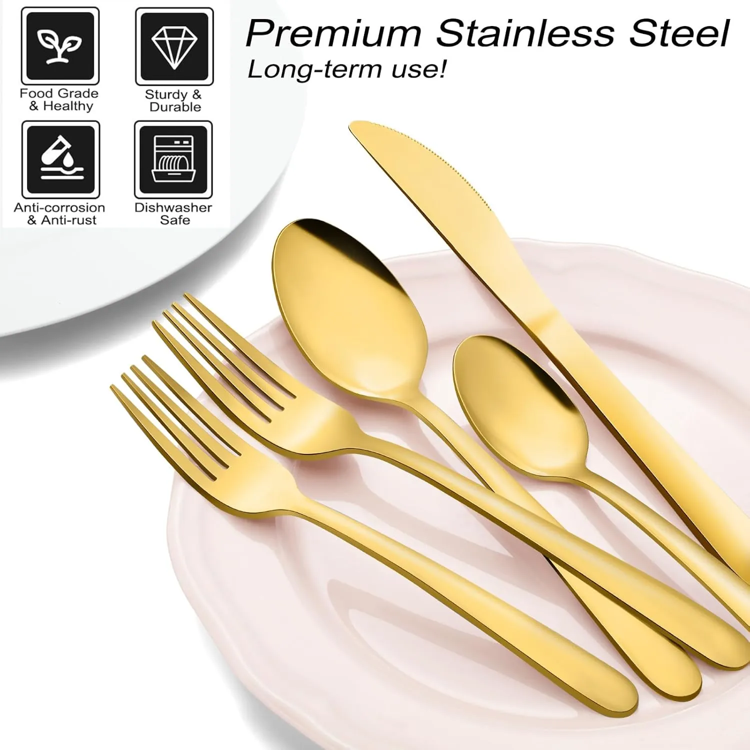 Pleafind 72-Pieces Gold Silverware Sets for 12, Flatware Set with Steak Knives, Stainless Steel Cutlery Set, Include Forks Spoons and Knives Set, Dishwasher Safe Utensil Sets for Home Restaurant