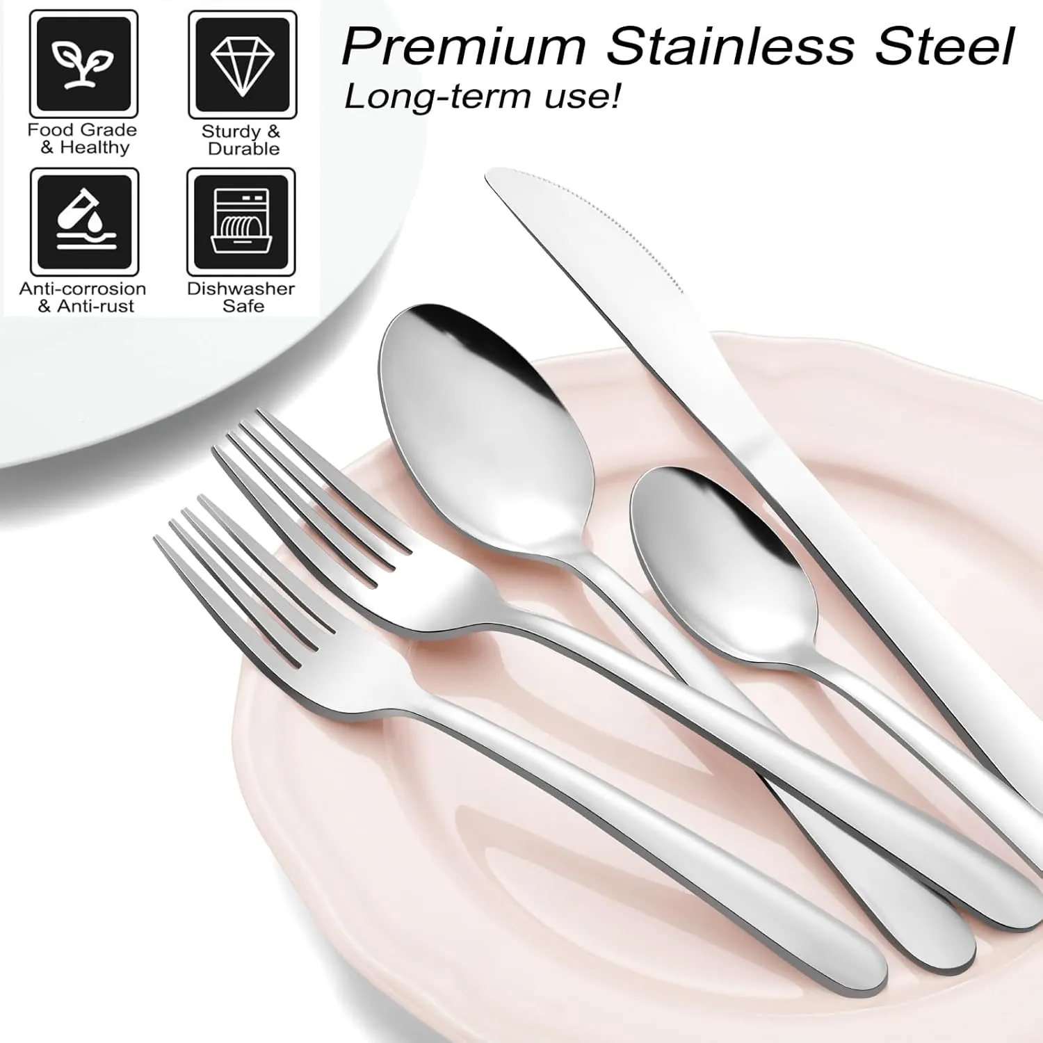 Pleafind 72-Pieces Silverware Set for 12, Flatware Set with Steak Knives, Stainless Steel Cutlery Set, Include Forks Spoons and Knives Set, Dishwasher Safe Utensil Sets for Home Restaurant