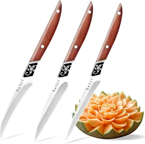Plys Peeling Knife, Paring Knife Set of 3, Sharp Small Knives for Fruit and Vegetable, Stainless Steel Blade Ergonomic Handles