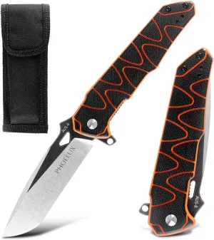 Pocket Folding Knife-8.27" EDC Knife with Aus-8 Steel Blade and G10 Handle (Orange Black) with Pocket Clip, Liner Lock, Nylon Bag and Gift Box, Good for Survival Camping, Outdoor, Hiking