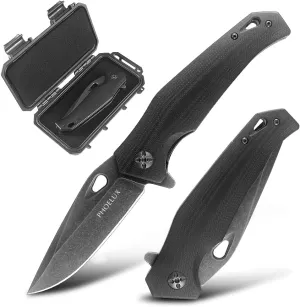 Pocket Folding Knife-D2 Blade and G10 Handle (Black) with Speed Spring Assisted Opening, Pocket Clip, Liner Lock and Waterproof Box, Good for Survival Camping, Outdoor, Hiking, Hunting and EDC