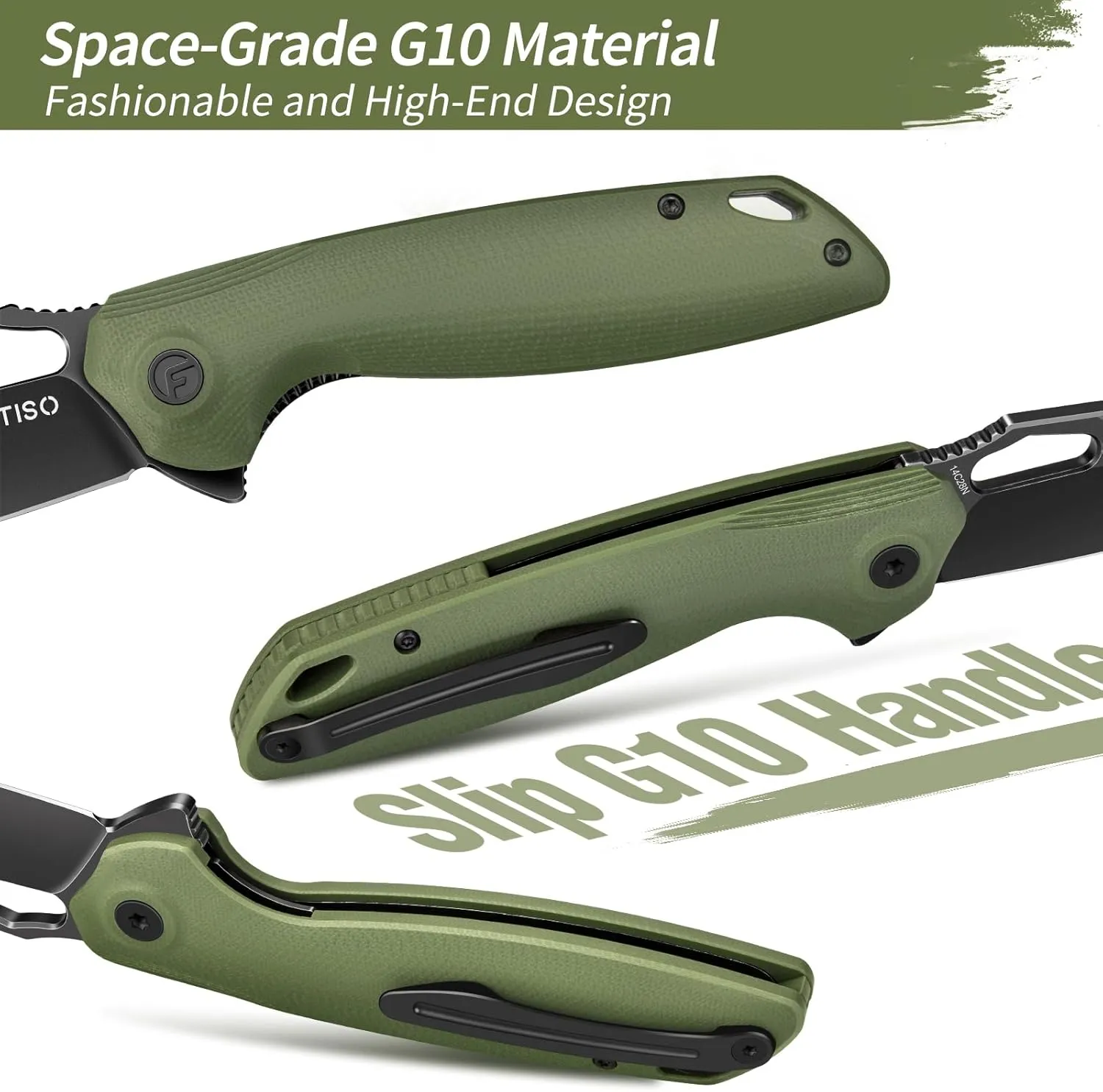 Pocket Knife 3.38" Folding Knife Premium 14C28N Blade with G10 Handle, Camping Survival Hiking Knife, Best Gift for Men Women, Atlas Series