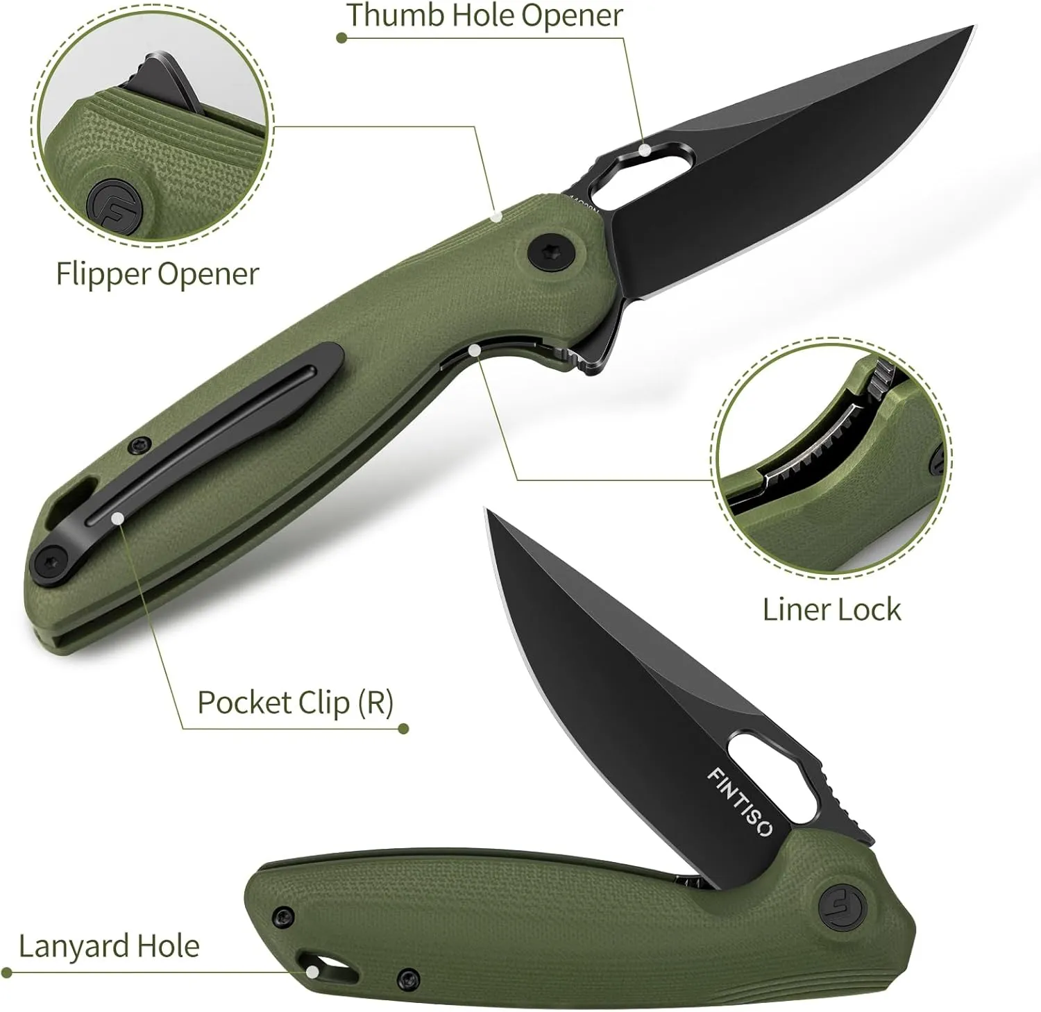 Pocket Knife 3.38" Folding Knife Premium 14C28N Blade with G10 Handle, Camping Survival Hiking Knife, Best Gift for Men Women, Atlas Series
