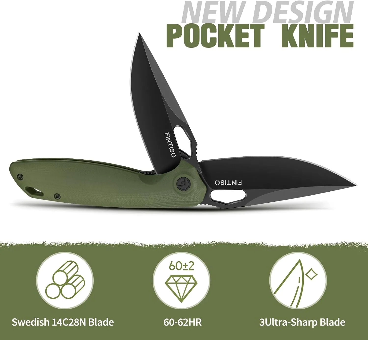 Pocket Knife 3.38" Folding Knife Premium 14C28N Blade with G10 Handle, Camping Survival Hiking Knife, Best Gift for Men Women, Atlas Series