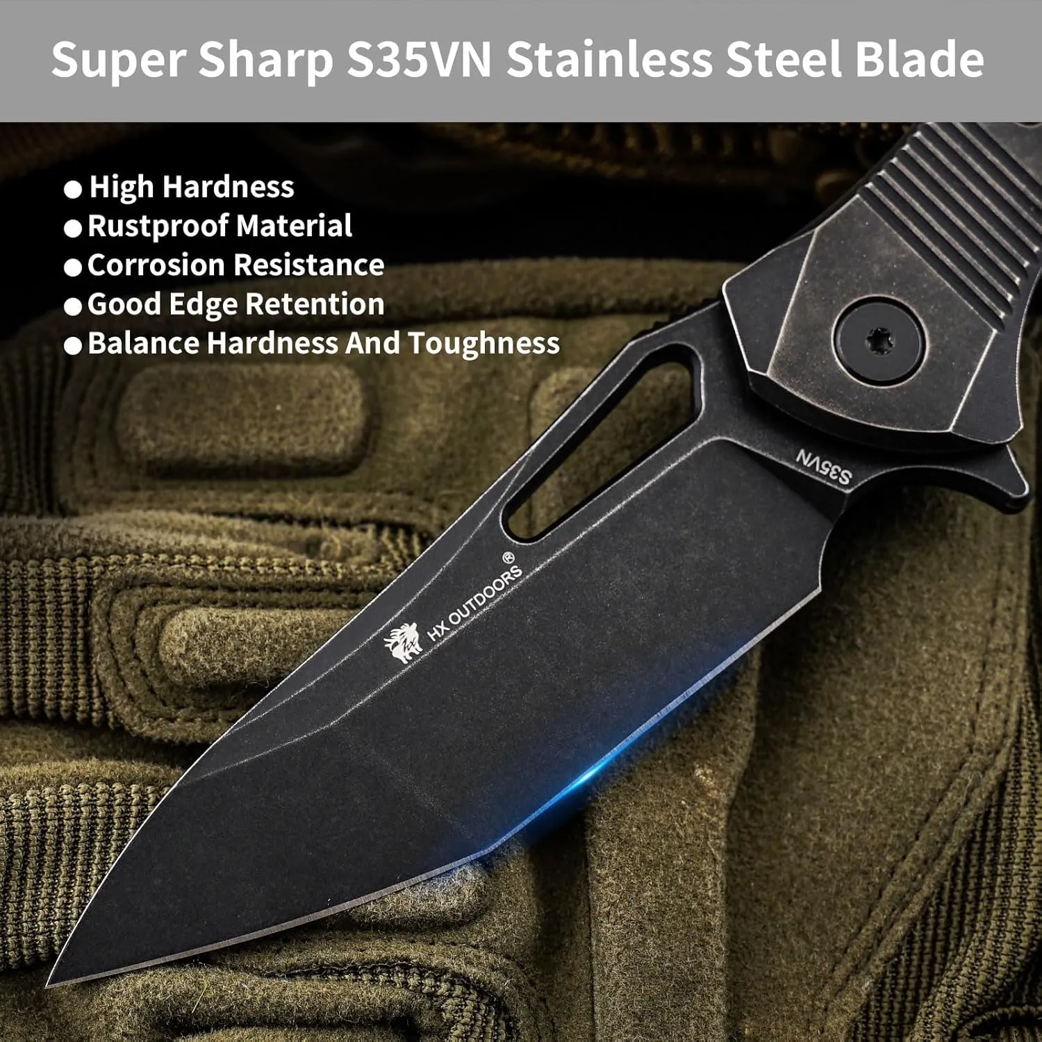 Pocket Knife with Lock, High End S35VN Steel Folding Knife with Non Slip Titanium Alloy Handle(Black)