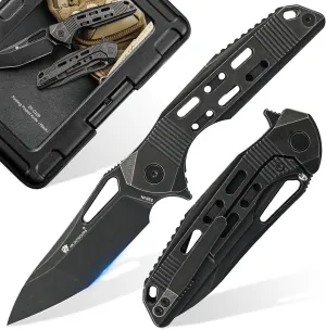 Pocket Knife with Lock, High End S35VN Steel Folding Knife with Non Slip Titanium Alloy Handle(Black)