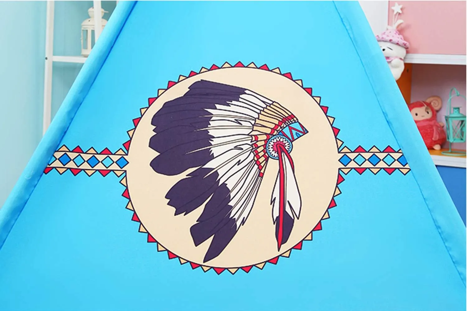 POCO DIVO Apache Turquoise Teepee Tent Kids Indoor Playhouse Children Outdoor Play Castle Toy Tipi with Wooden Poles
