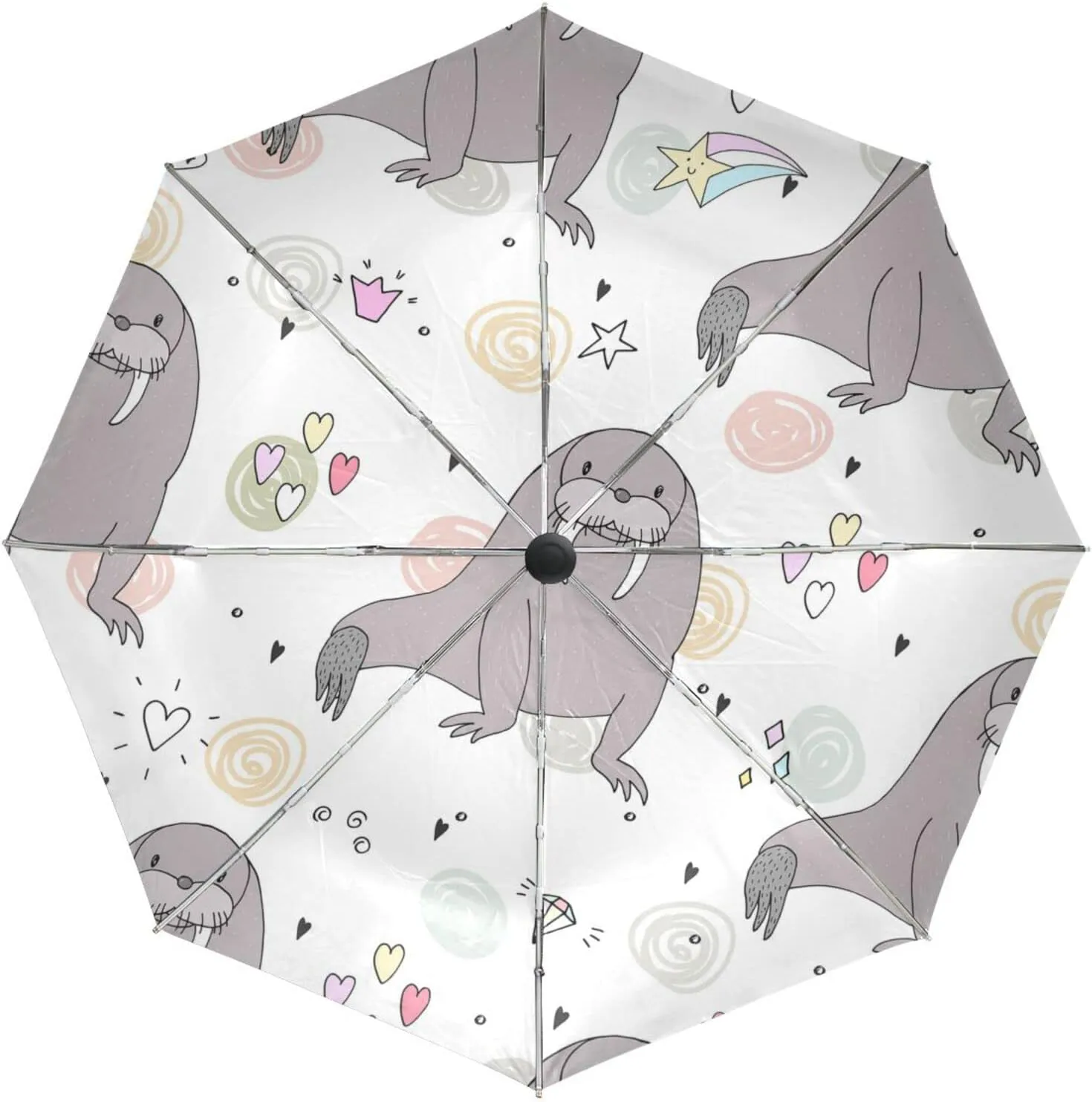 Poeticcity Automatic Folding UPF 50  Anti-UV Rain Umbrella, Auto Open/Close 3 Folds Sun Parasol Canopy Windproof Compact Travel Umbrella