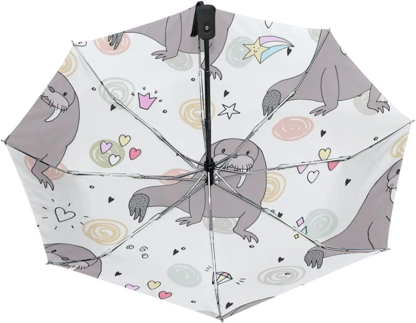 Poeticcity Automatic Folding UPF 50  Anti-UV Rain Umbrella, Auto Open/Close 3 Folds Sun Parasol Canopy Windproof Compact Travel Umbrella