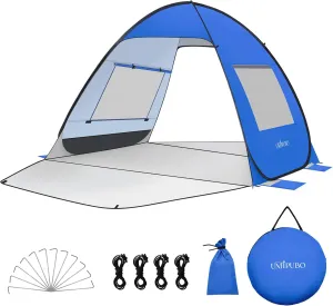 Pop Up Beach Tent UPF 50  Shade Sun Shelter for 1-3 Persons Canopy Cabana with 2 Doors Easy Set Up Beach Umbrella(BU