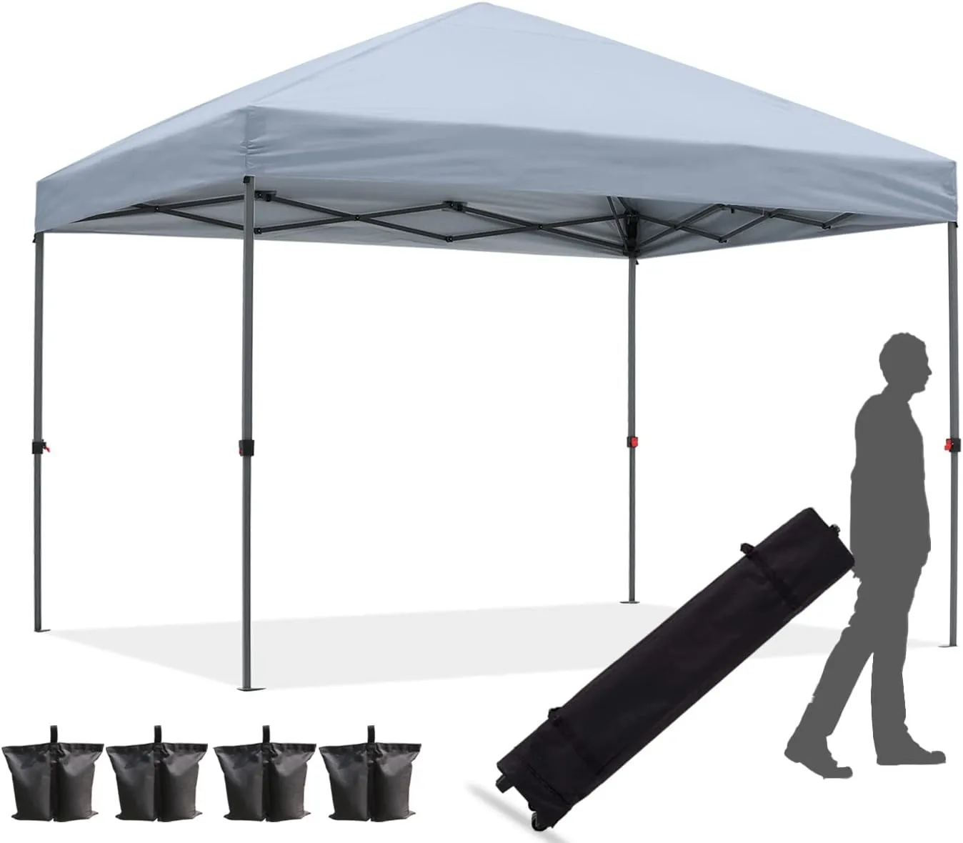 Pop up Canopy Tent 10x10 for Backyard Outdoor Portable Easy with Wheeled Carry Bags,4Ropes and Stakes and 4 sandbags,Gray