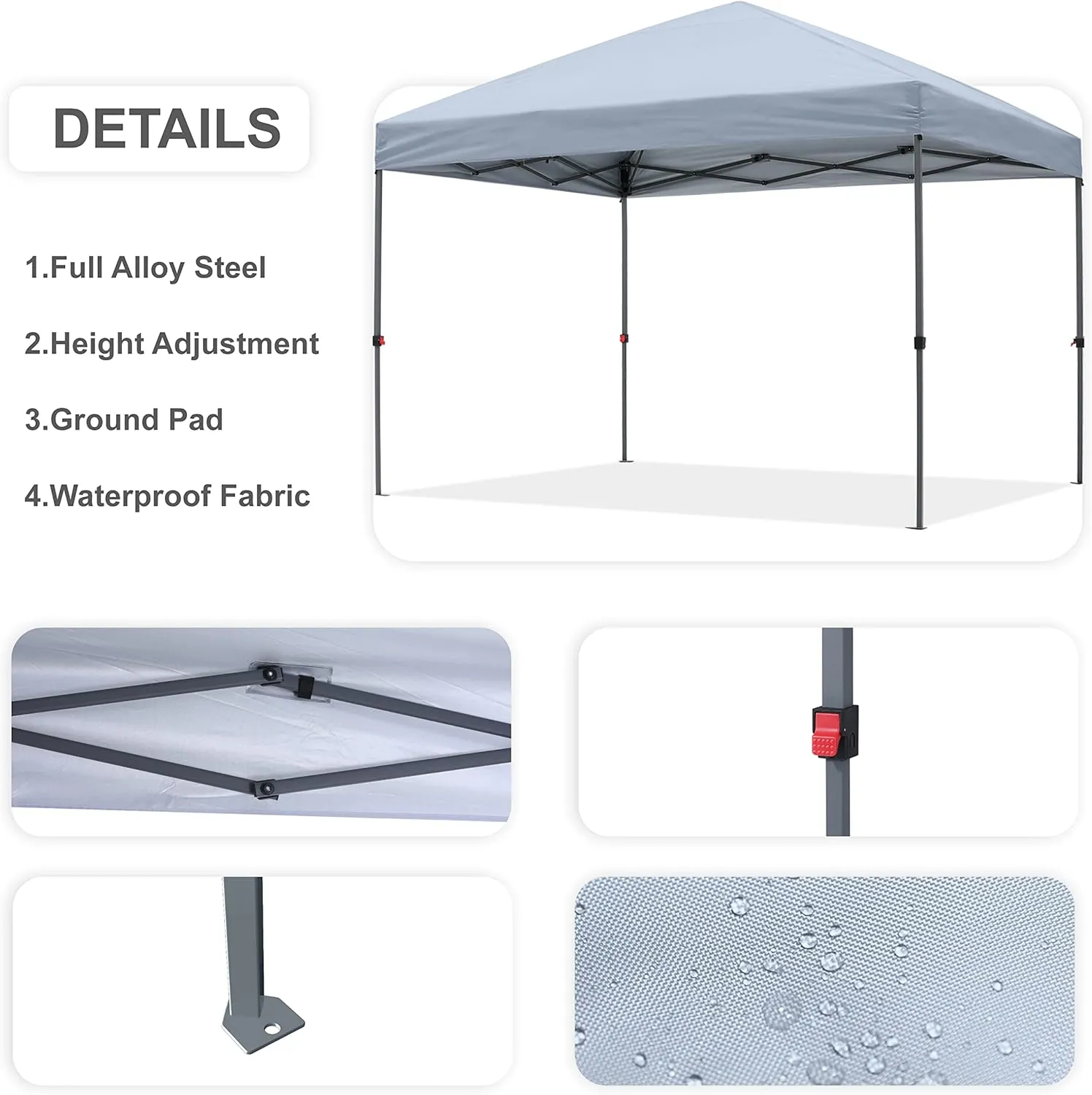Pop up Canopy Tent 10x10 for Backyard Outdoor Portable Easy with Wheeled Carry Bags,4Ropes and Stakes and 4 sandbags,Gray