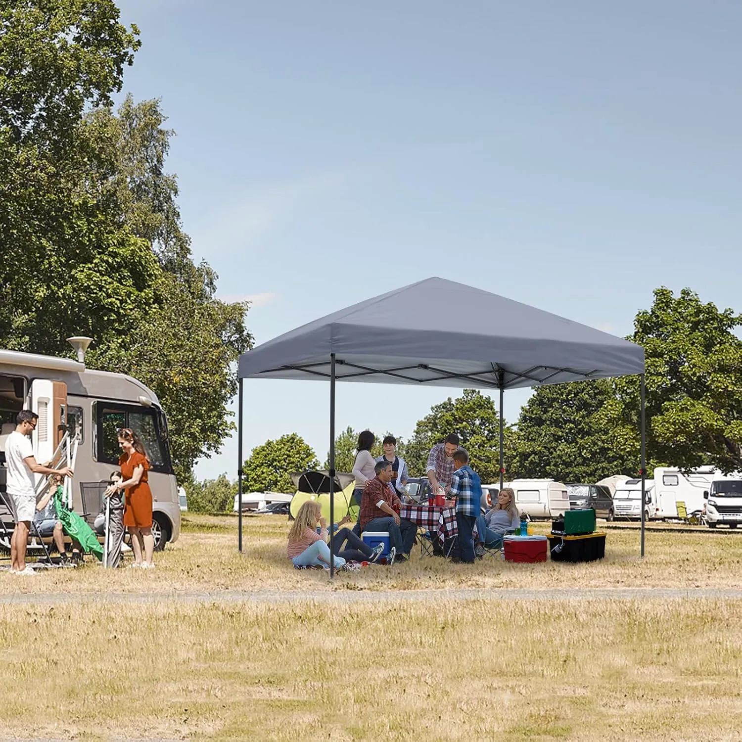 Pop up Canopy Tent 10x10 for Backyard Outdoor Portable Easy with Wheeled Carry Bags,4Ropes and Stakes and 4 sandbags,Gray