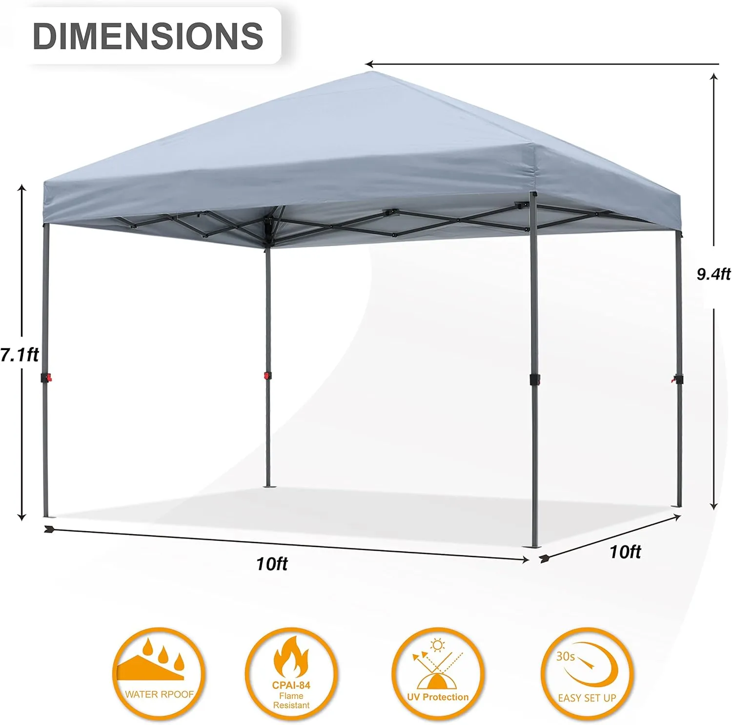 Pop up Canopy Tent 10x10 for Backyard Outdoor Portable Easy with Wheeled Carry Bags,4Ropes and Stakes and 4 sandbags,Gray