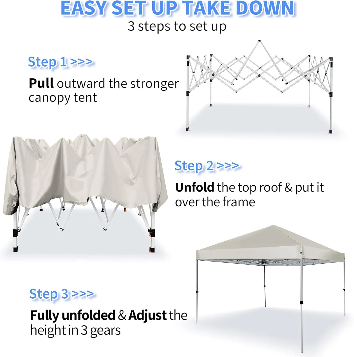 Pop Up Canopy Tent 8X8 FT,Easy Set-up Sade,Instant Shelter w/Canopy Cover,4 Ropes,Adjustable Straight Leg Heights Canopies,Outdoor Patio Tents for Parties,Commercial,White