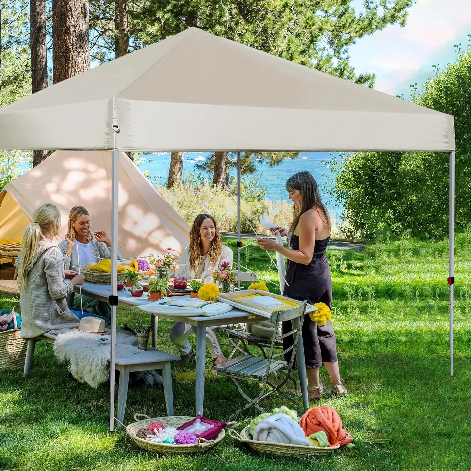 Pop Up Canopy Tent 8X8 FT,Easy Set-up Sade,Instant Shelter w/Canopy Cover,4 Ropes,Adjustable Straight Leg Heights Canopies,Outdoor Patio Tents for Parties,Commercial,White