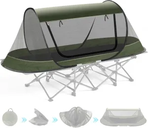 Pop-Up Mosquito Tent for Camping, 1 Person Bug Net Cot Tent, 3s Automatic Setup Screen Net for Adults & Kids, Fits with Camping Cot, Lightweight & Portable for Outdoor Hiking Traveling