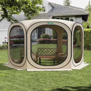 Pop Up Screen Tent Canopy, Portable Screen Canopy with Mosquito Net, Outdoor Screen Room Tent 12 x12 FT with Carry Bag for Lawn & Garden, Parties，Beige