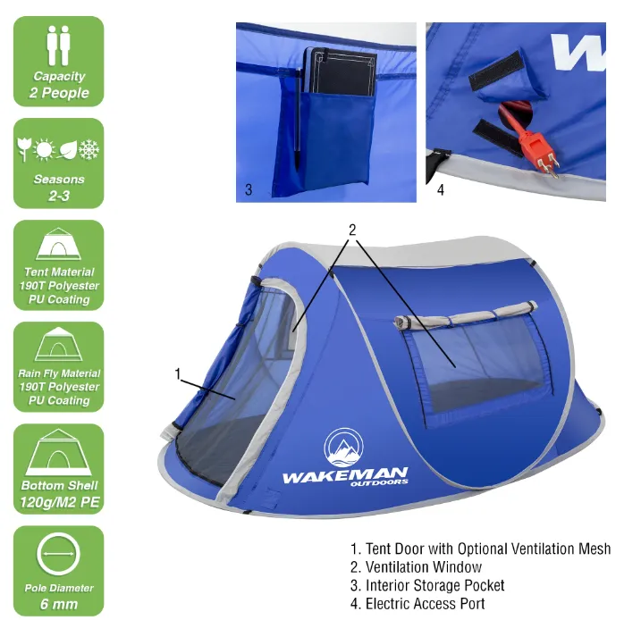 Pop-Up Tent 2 Person, Water Resistant