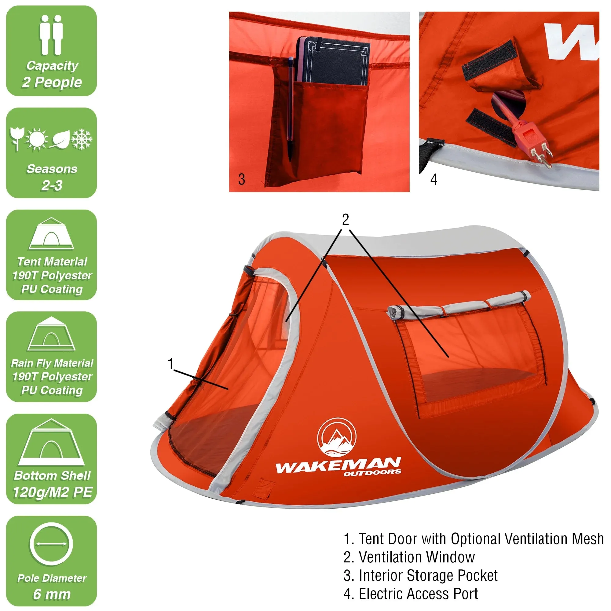 Pop-Up Tent 2 Person, Water Resistant